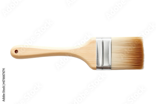 Generic timber handled paint brush isolated on white background photo