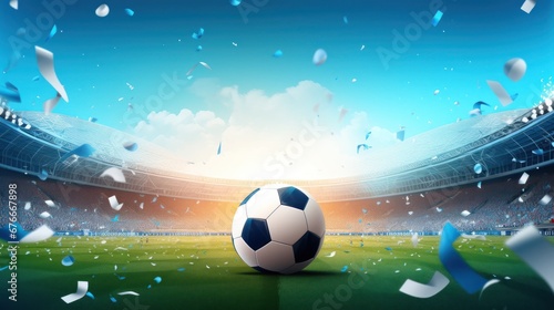 Banner template design with classic soccer ball and soccer field for football or soccer industry concept. © venusvi