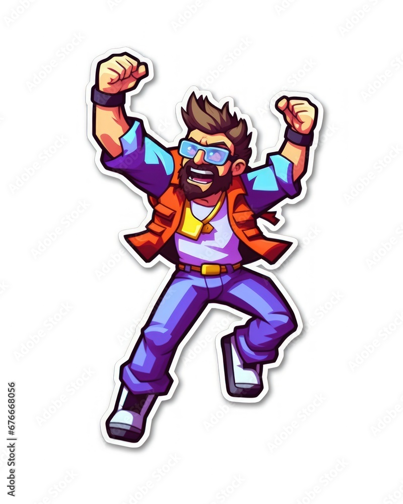 Retro Triumph: Energetic 16-bit Gaming Champion with a Winning Pose Retro Triumph: Energetic 16-bit Gaming Champion with a Winning Pose