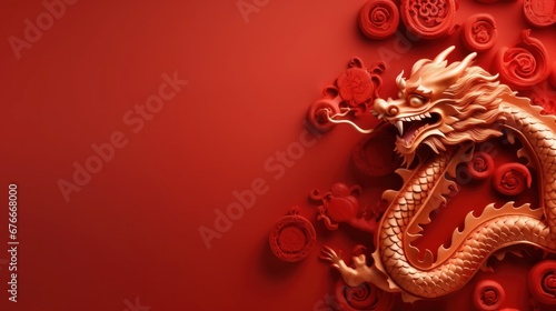 The Chinese New Year display background is decorated with a pedestal decorated with Chinese ornaments.