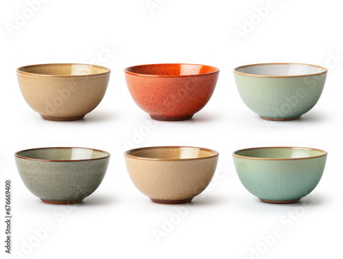 photo studio collection of various kinds of bowls on a white background