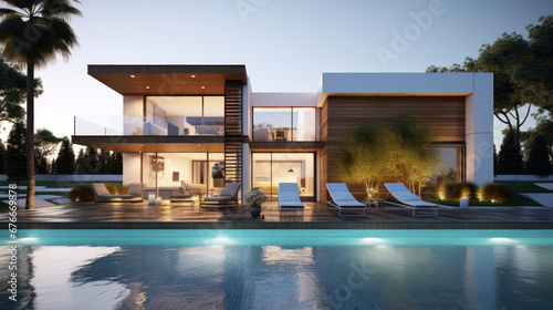 photo of a dream villa with a spacious swimming pool, minimalist and elegant