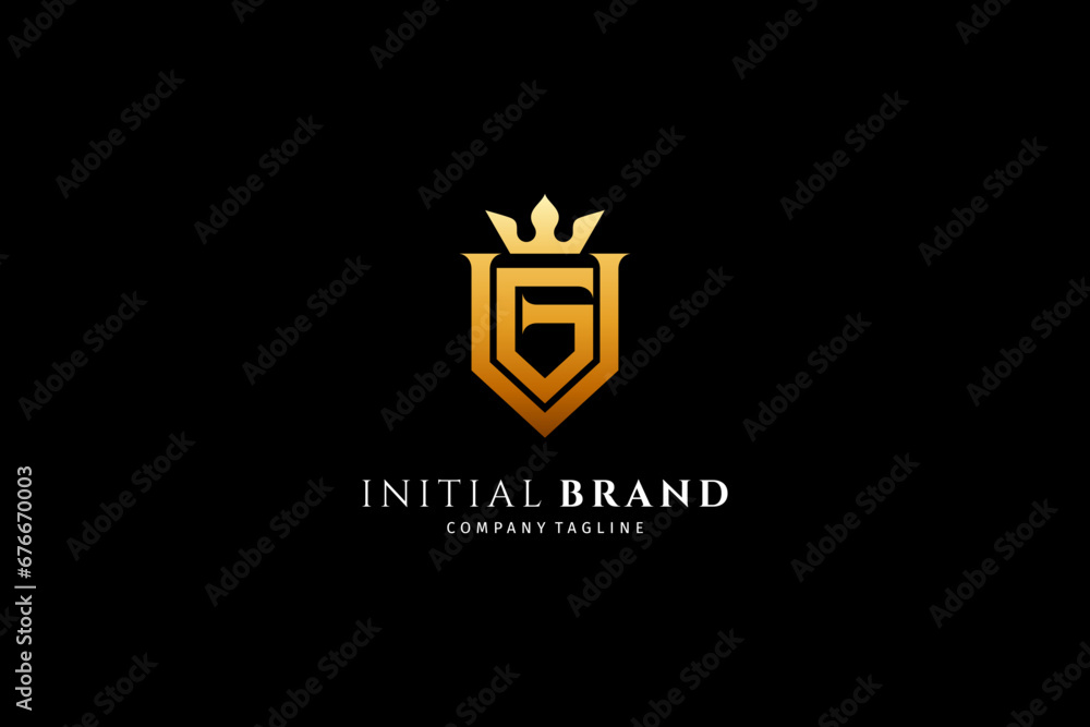 initial GV monogram letter logo luxury shield design with gold crown combination