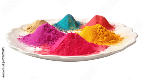 Holi colour (gulal) in plate isolated on transparent background, Generative ai.