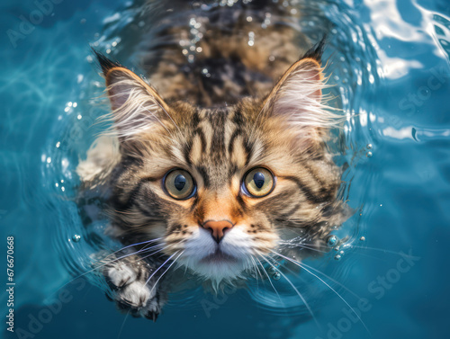 closeup of a cute baby cat's face swimming in the water © Kedek Creative