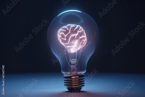 sparkling purple brain light bulb lamp on black, human mind games, brain light bulb with lilac fire, energy and flashes, violet lightning, flash of inspiration, flash of genius, memory, cores photo