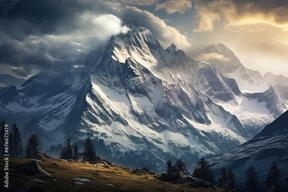 Beautiful mountain landscape view for wallpaper, background and zoom meeting background