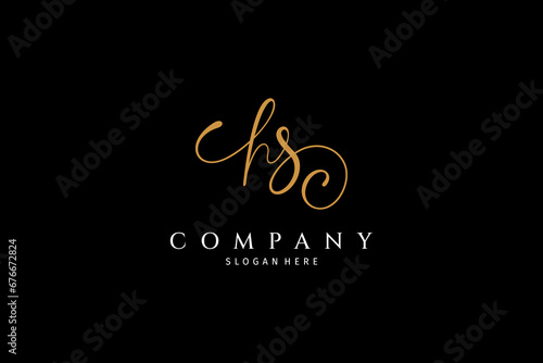 HS logo monogram design template in luxurious and elegant gold color suitable for text or emblem letters for the fashion, beauty and jewelry industry, wedding invitations, social