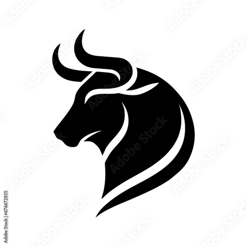 Bull head icon silhouette symbol. Buffalo cow ox isolated on white background. Bull head logo which means strength, courage and toughness. Vector illustration