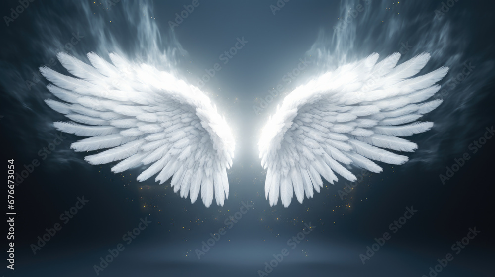Obraz premium Angel wings on gray background.