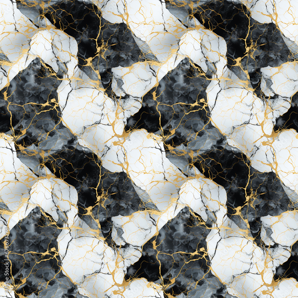 黒と金の大理石の模様　シームレスパターン