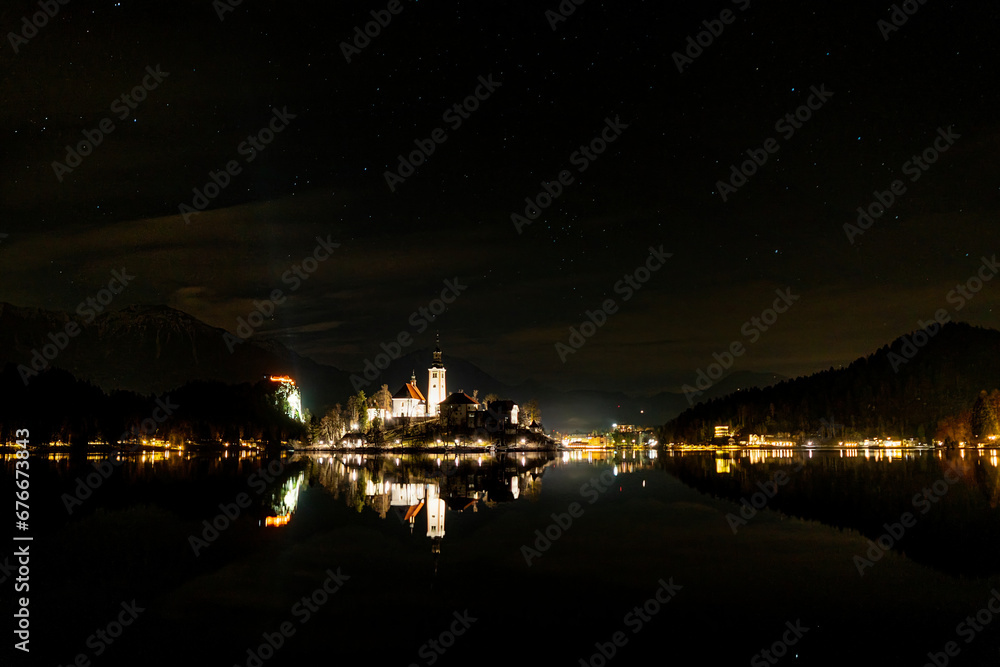 The island of Bled at night