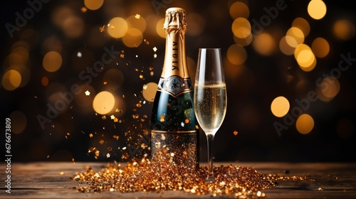 Champagne Bottle Golden Glittering Splashes , Wallpaper Pictures, Background Hd