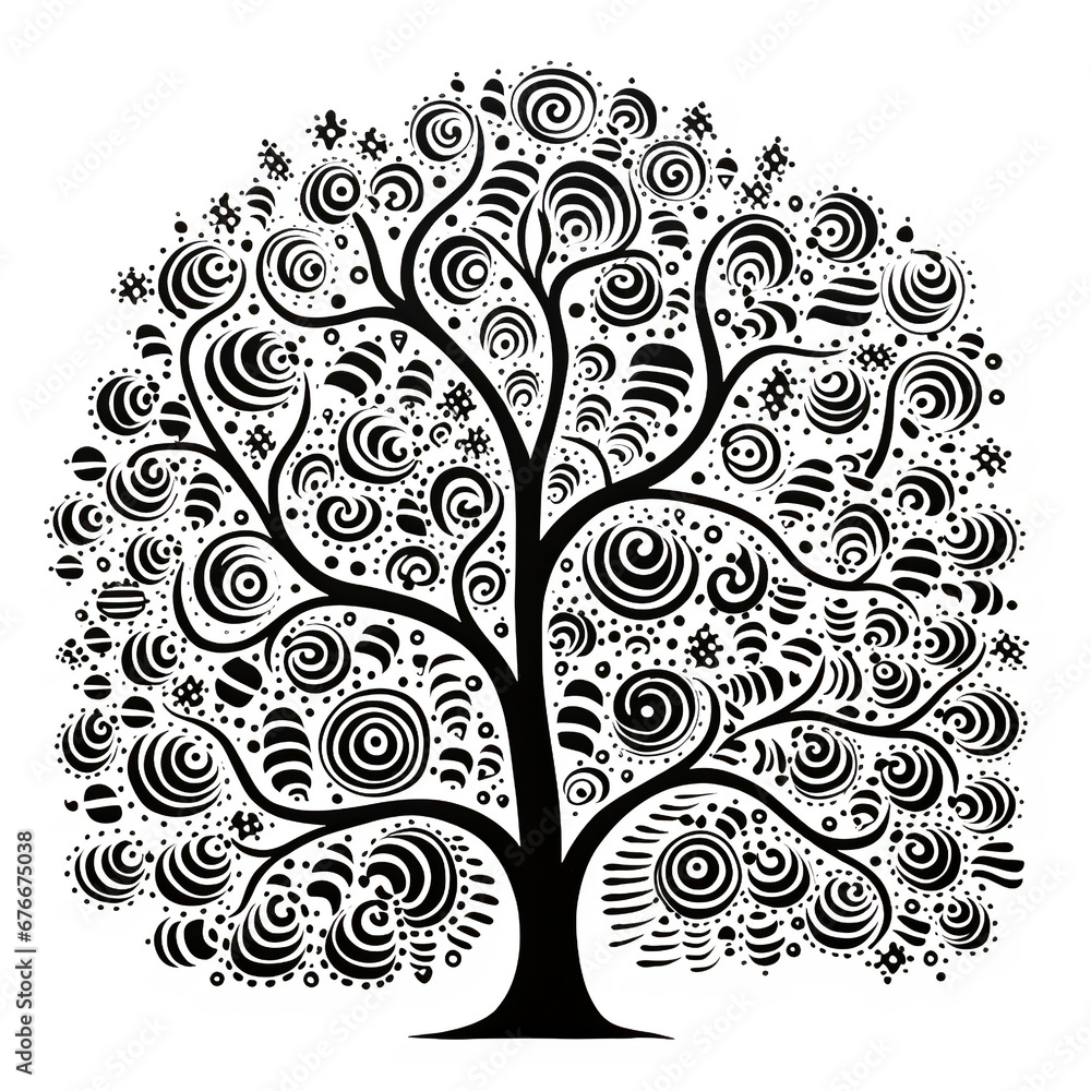 Obraz premium Digital AI's Touch on the Minimalist Black Tree against Transparent Background