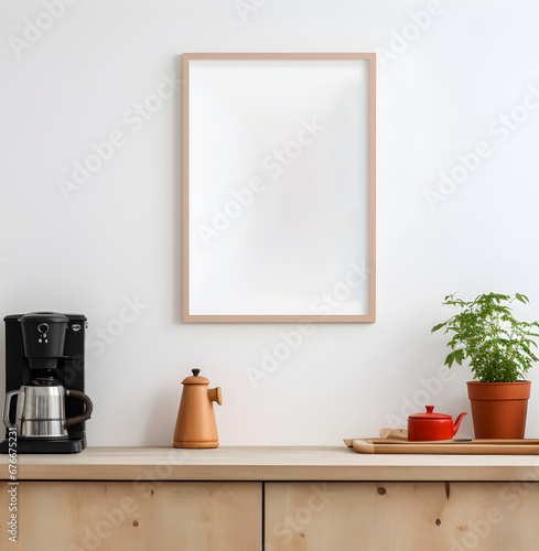 horizontal wooden poster framein a kitchen, adding a touch of warmth and style to your culinary space © Andrei
