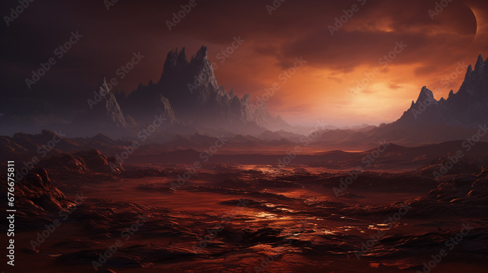 Fantastic Mountains area on alien planet Fantastic Mountains area on alien planet
