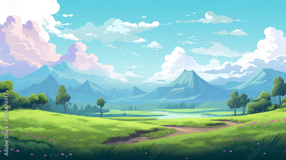 Naklejka premium Fantastic Perfect Pixel art design with outdoor landscape background