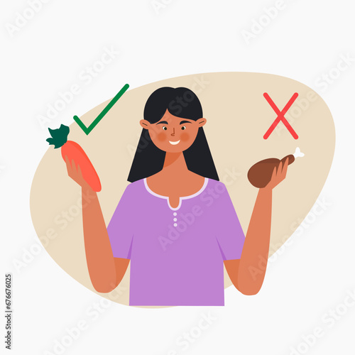 Illustration character of Love vegan food illustration. Vegan diet for health illustration. World vegan day illustration.
