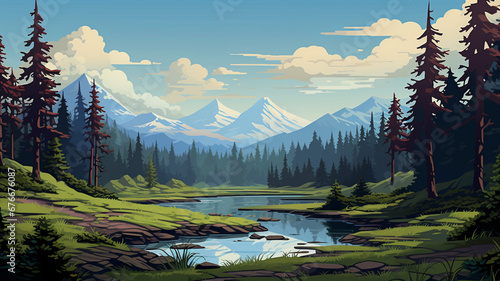 Beautiful Nice Pixel art design with outdoor landscape background