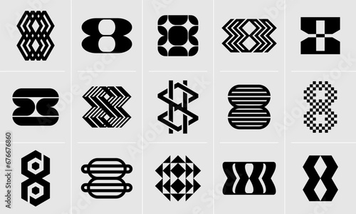 Set of geometric flat line number 8 logo design