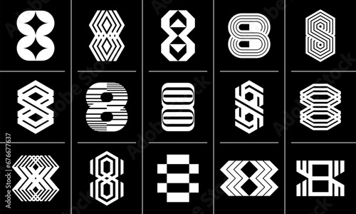 Modern dynamic line number 8 logo design set