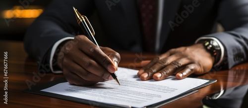 a hand giving advice application form documents, considering a mortgage loan offer. business view