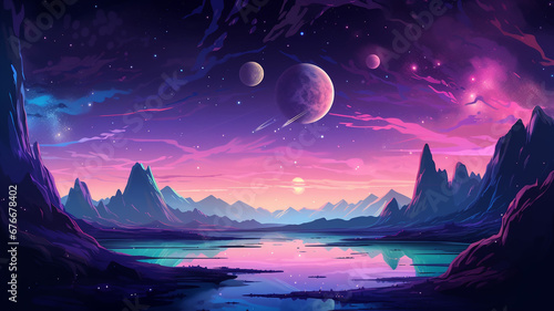 Amazing Cosmic Landscape of Planets Pixel Art Background