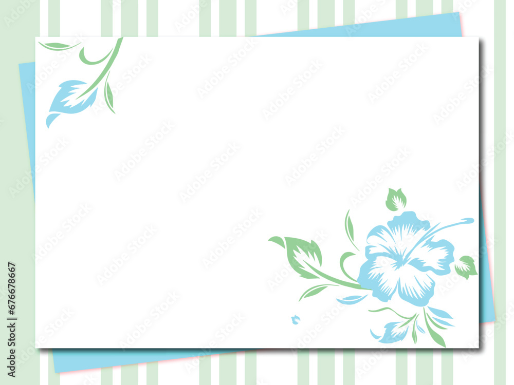 Flower motif hand draw for design. Blue peony rose wedding invitation card with blue, green leaves and white frames. Template card set.