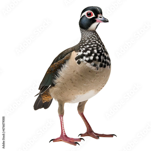 full body shot of a wood duck on transparent background cutout - Generative AI 