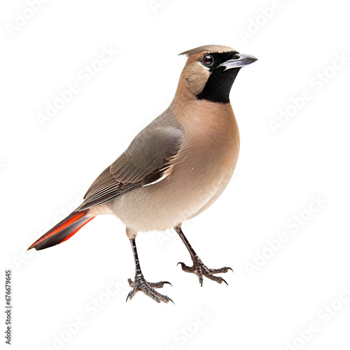 full body shot of a Bohemaian waxwing on transparent background cutout - Generative AI	 photo