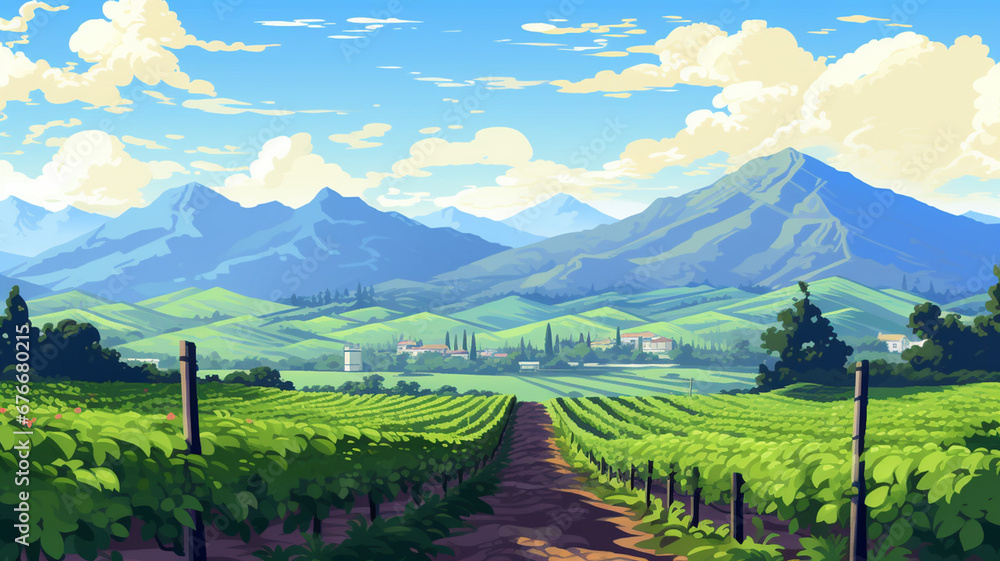 Beautiful Pixel Art Landscape A Picturesque Pixel Art Vineyard