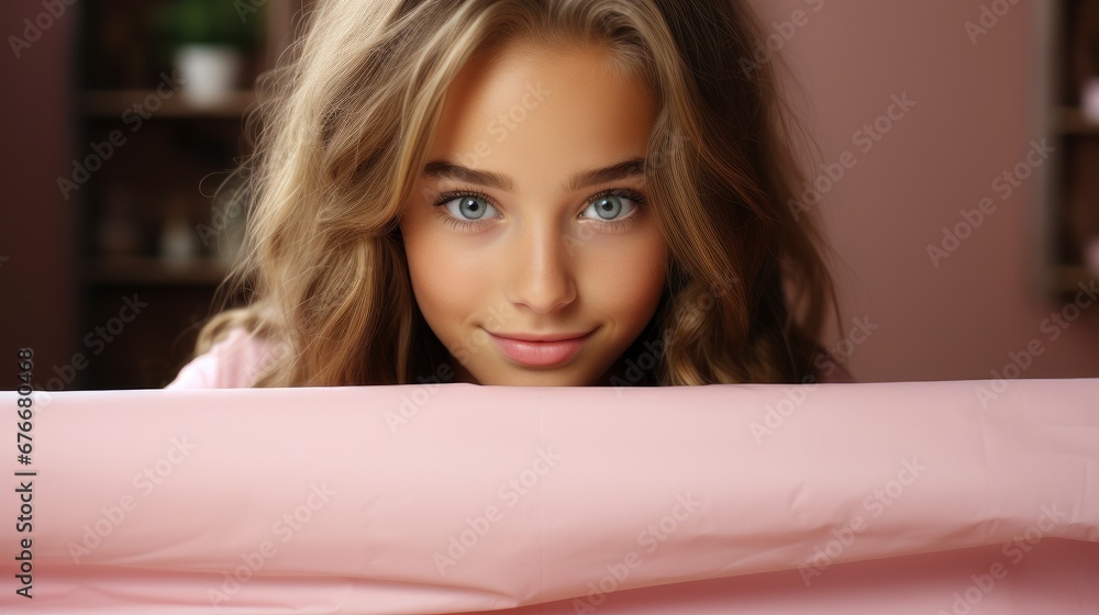 Obraz premium Beautiful Young Happy Smiling Girl Hiding, Desktop Wallpaper Backgrounds, Background HD For Designer