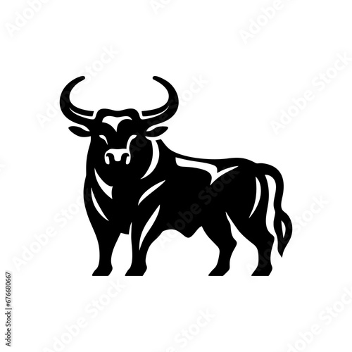 Bull icon silhouette symbol. Buffalo cow ox isolated on white background. Bull logo which means strength, courage and toughness. Vector illustration