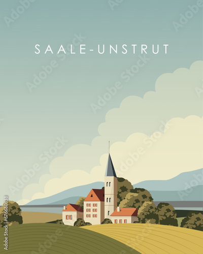 Saale-Unstrut Germany travel poster, postcard, vertical banner, travel card