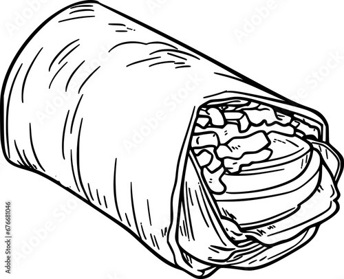 outline illustration of burritos for coloring page