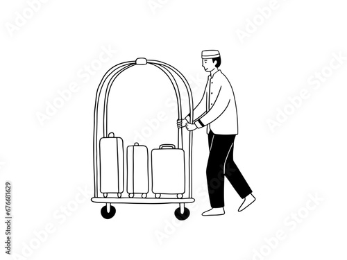 Hotel porter carrying luggage