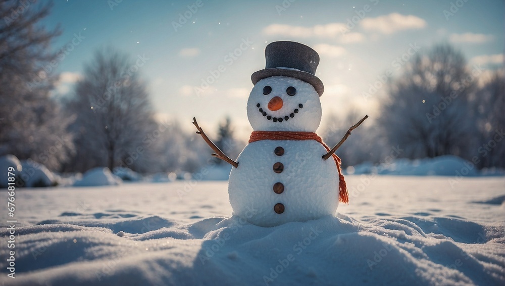 Fototapeta premium A Generative AI Christmas Landscape with Snowmen