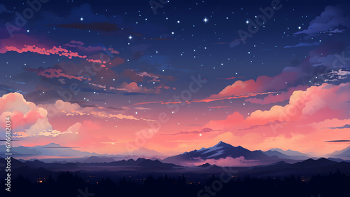 Pixel Art Star Sky at Evening