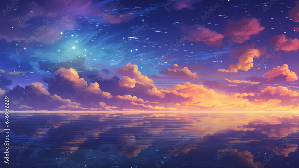Nice Pixel Art Star Sky at Sunset Time