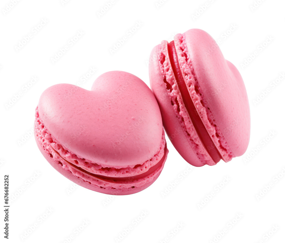 Pink heart shape macaroons isolated on white transparent background. PNG Pink heart shape macaroons isolated on white transparent background. PNG