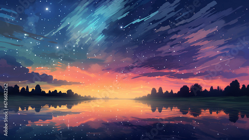 Amazing Perfect Pixel Art Star Sky at Sunset Time
