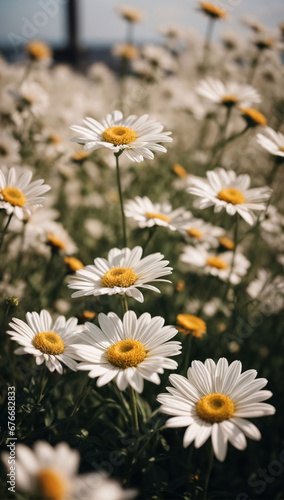 Beautiful Daisy flower or Bellis perennis L  or Compositae blooming in the park during sunlight