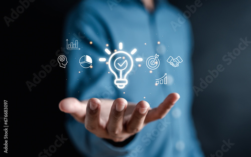 Light bulb icon which for mind, creative, idea, innovation, motivation planning development leadership and customer target group concept.