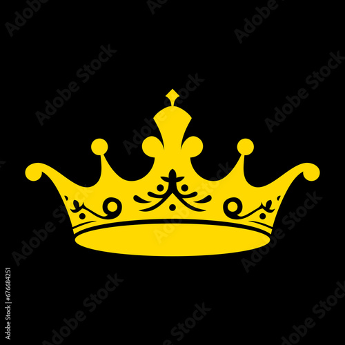 Gold crown icon silhouette. Coat of arms and royal symbol isolated on black. Vector illustration