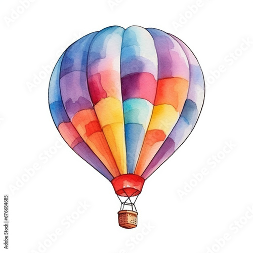 カラフルな気球の水彩イラスト 白背景