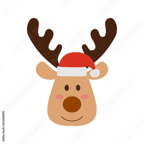 Set of cute reindeer heads isolated on a white background. Funny Simple flat vector illustration Christmas reindeer in hat and garland with light bulbs