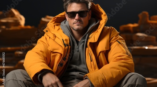 Man Traveler Wearing Winter Coat Sitting, Desktop Wallpaper Backgrounds, Background HD For Designer