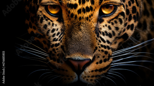 A close up of a leopards face