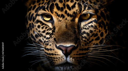 A close up of a leopards face