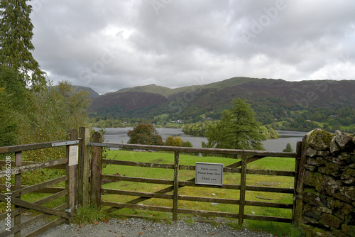 Wooden gate above the lake at Grasmere in the Lake District